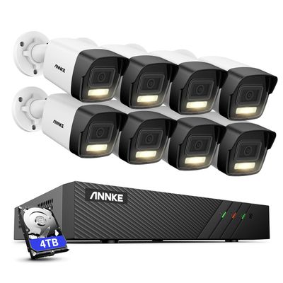 ANNKE 5MP PoE Security Camera System, 4pcs 3K Ultra HD IP PoE Camera, H.265+ 8CH NVR, Color Night Vision with Spotlight, Human&Vehicle Detection, for Home &Business Security, IP67, 4TB HDD