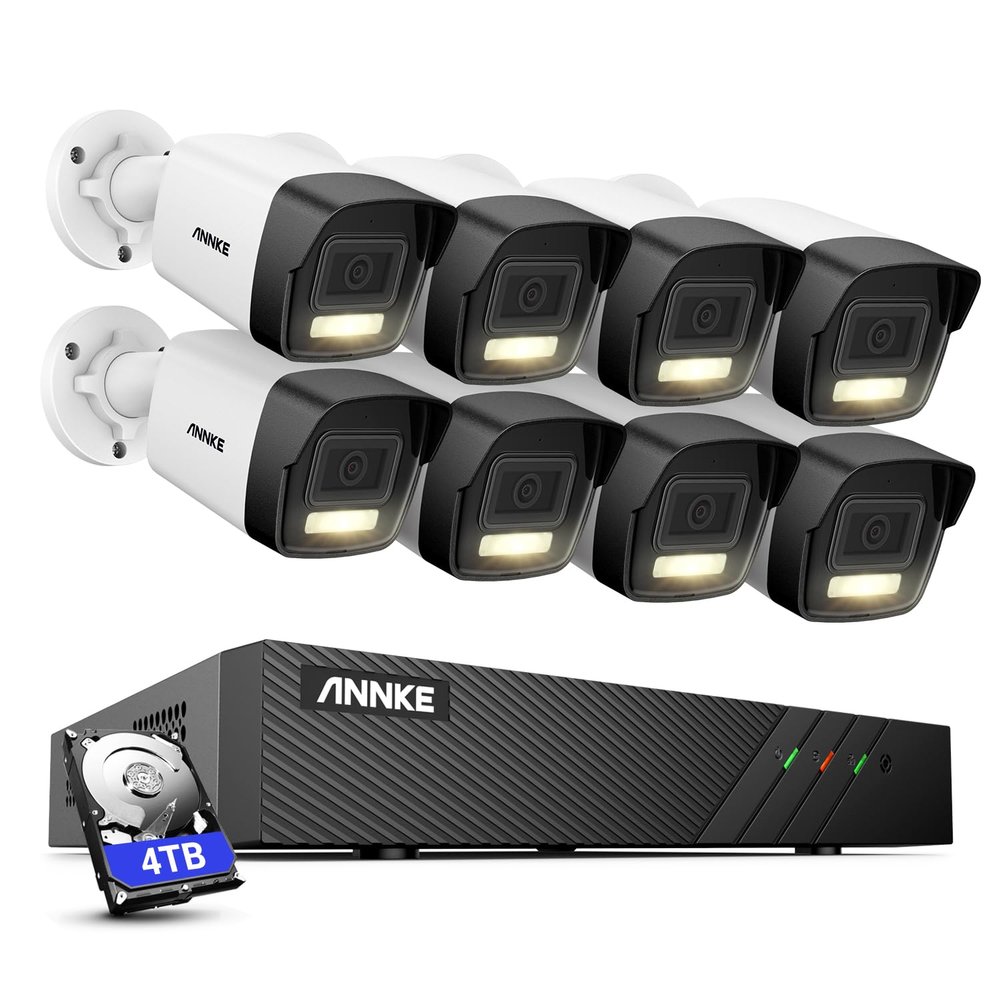 ANNKE 5MP PoE Security Camera System, 4pcs 3K Ultra HD IP PoE Camera, H.265+ 8CH NVR, Color Night Vision with Spotlight, Human&Vehicle Detection, for Home &Business Security, IP67, 4TB HDD