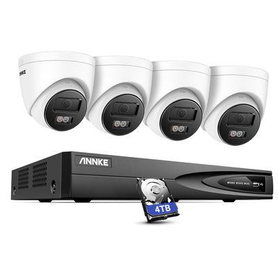 ANNKE 4K NVR Security Camera System, 8CH 12MP NVR, 4 x 8MP UHD PoE Surveillance IP Turret Camera with Smart Dual Light, Human&Vehicle Detection, Color Night Vision, IP67 Waterproof, 4TB HDD Included