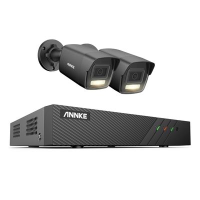 ANNKE 3K Outdoor Security Camera System, 2pcs PoE Home Security Cameras with AI Person Vehicle Detection, 8CH NVR for 24/7 Audio Recording, Wide Angle View, Color Night Vision-AH500, No HDD