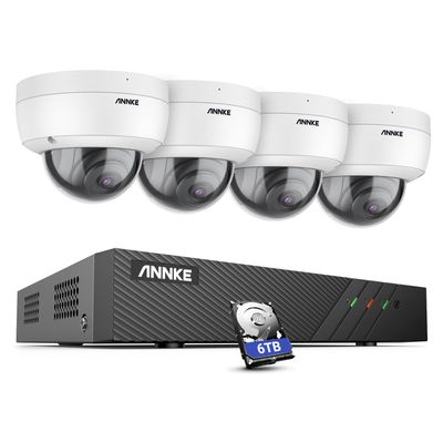 ANNKE H500 5MP PoE Home Security Camera System, H.265+ 6MP NVR for 24/7 Recording, 4pcs IP Dome Camera with Audio, Color Night Vision, Remote Access, Plug&Play, IP67 Waterproof, 6TB HDD