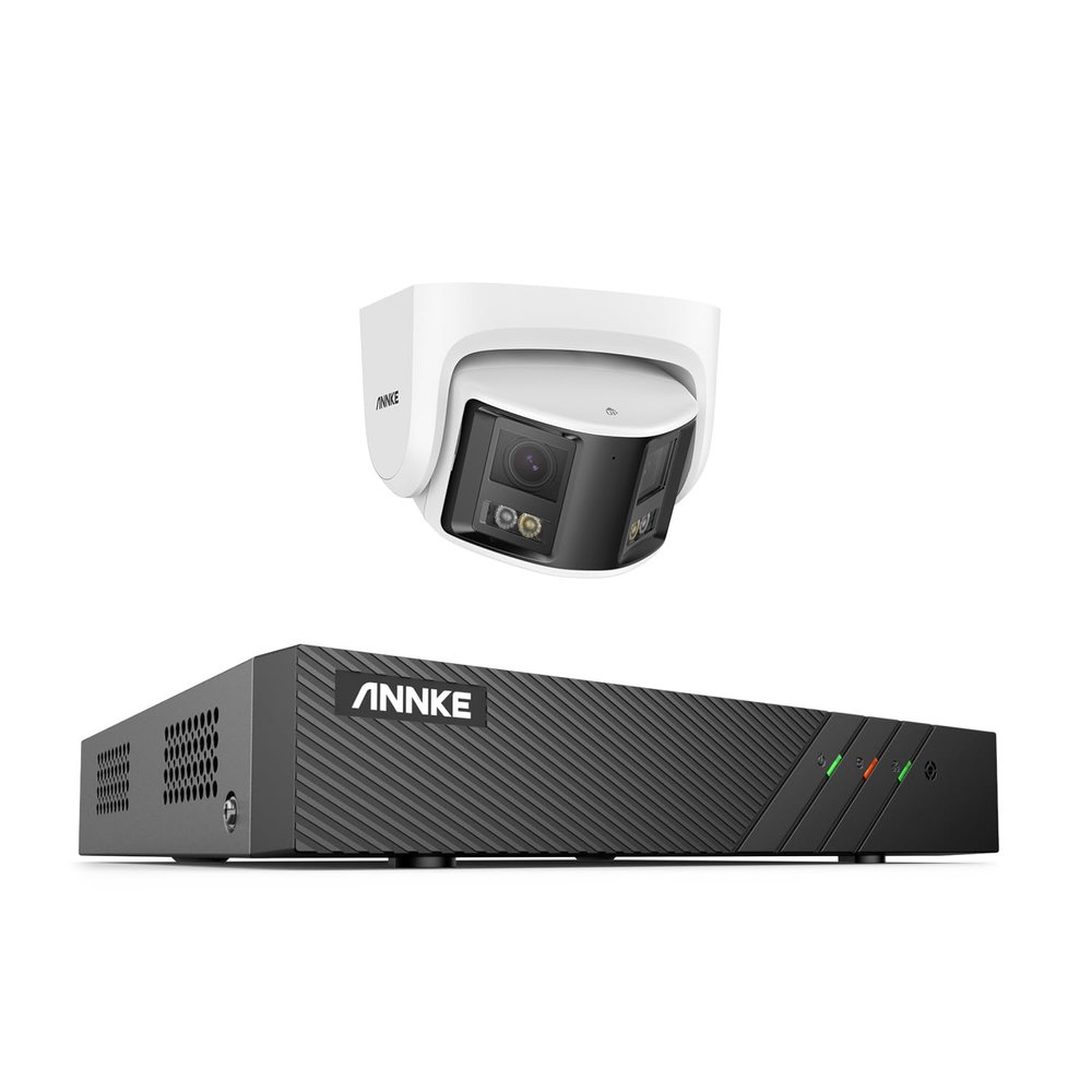 ANNKE 6MP NVR PoE Security Camera System Outdoor, 8CH H.265+ NVR, 1x 6MP IP Surveillance Camera with Dual Lens 180 Filed of View, Color Night Vision, Person/Vehicle Detection, Two-Way Talk, No HDD