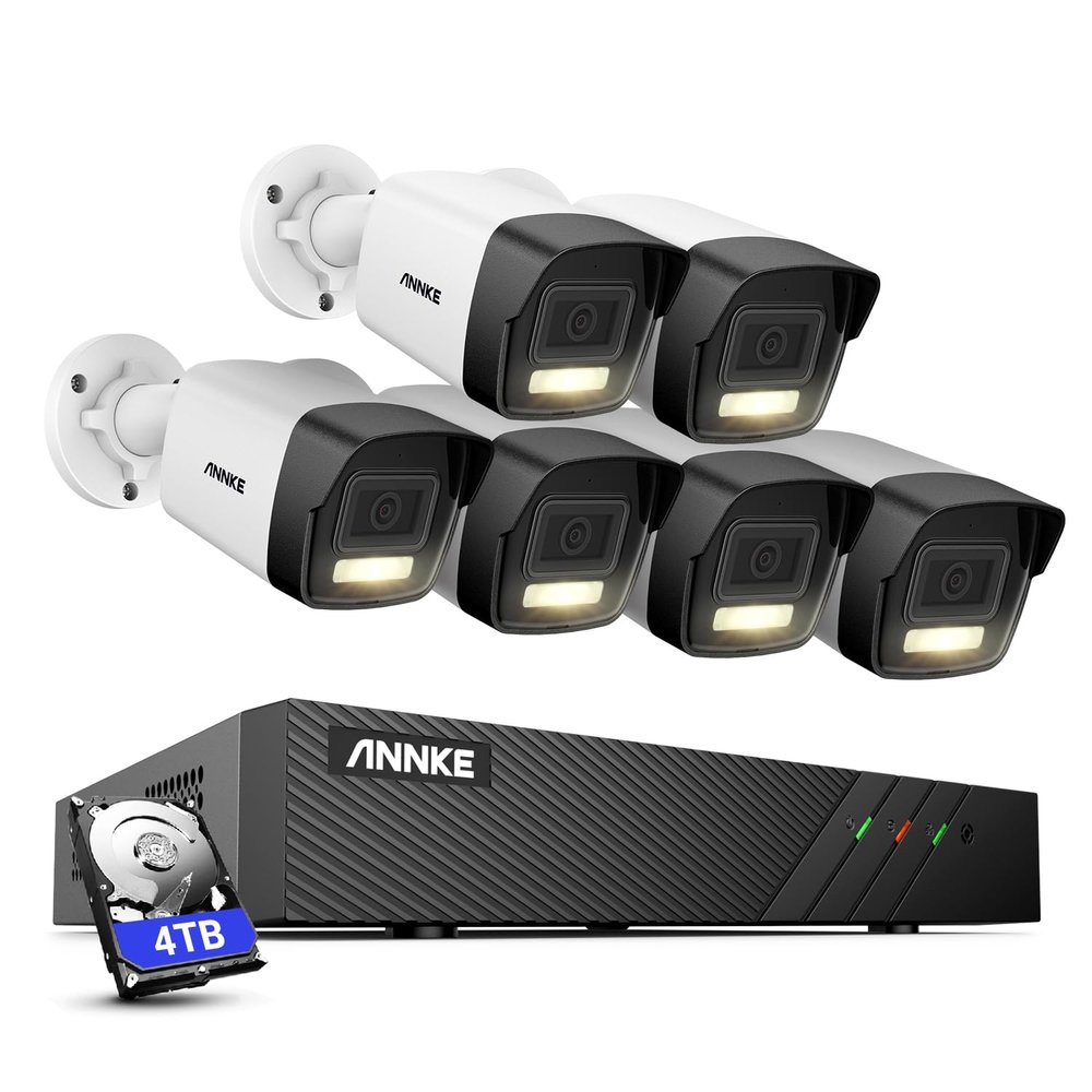 ANNKE 5MP PoE Security Camera System, 4pcs 3K Ultra HD IP PoE Camera, H.265+ 8CH NVR, Color Night Vision with Spotlight, Human&Vehicle Detection, for Home Business Security, IP67 Waterproof, 4TB HDD