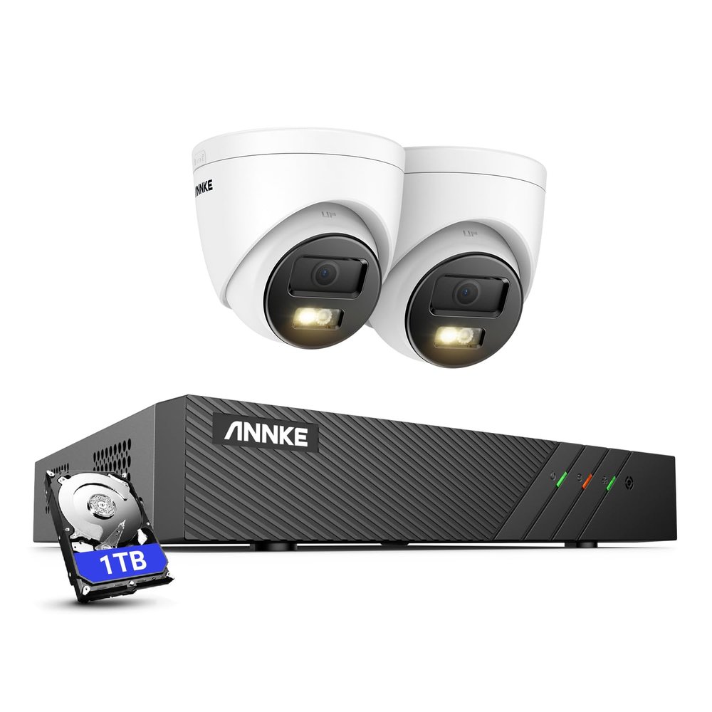 ANNKE 3K PoE Home Security Camera System, 8CH H.265+ NVR, 2pcs Outdoor Surveillance Wired Cameras, Human/Vehicle Detection, Smart Dual Light, Color Night Vision, 2.8mm Lens, Built-in Mic,1TB HDD
