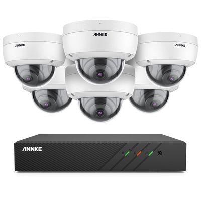 ANNKE H500 5MP PoE Home Security Camera System, 6MP H.265+ NVR for 24/7 Recording, 6pcs IP Dome Camera with Audio, Color Night Vision, Remote Access, Plug&Play, IP67 Weatherproof, No HDD