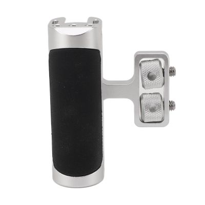 Camera Cage Side Handle, Aluminum Alloy Silicone Adjustable Handle Grip, Universal Ergonomic Side Handgrip with 1/4 Screw Cold Shoe Mount for Photography (Silver)
