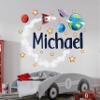 Personalized Space Name Wall Decal - Kids Room - Solar System Planets Wall Stickers - Rocket and Stars Art Mural Vinyl Stickers view 3