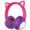 FosPower Kids Bluetooth 5.2 Headphones with LED Cat Ears (85/94dB Safe Volume Limit) Foldable Wireless or Wired Headset with 100hr Play Time and 3.5mm Cable for School/Travel - Hot Pink/Purple view 1