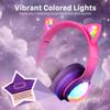 FosPower Kids Bluetooth 5.2 Headphones with LED Cat Ears (85/94dB Safe Volume Limit) Foldable Wireless or Wired Headset with 100hr Play Time and 3.5mm Cable for School/Travel - Hot Pink/Purple view 2