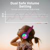 FosPower Kids Bluetooth 5.2 Headphones with LED Cat Ears (85/94dB Safe Volume Limit) Foldable Wireless or Wired Headset with 100hr Play Time and 3.5mm Cable for School/Travel - Hot Pink/Purple view 4