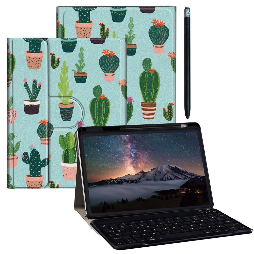 BPQOJB for iPad 9th Generation Case for iPad 8th/7th Generation Case 10.2 inch with Detachable Wireless Keyboard & 360 Degree Rotating Stand Protect Cover Acrylic Tablet Cover - Cactus Flowers