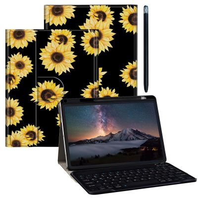 BPQOJB Galaxy Tab S9 Plus Case for Samsung Tab S9 Fe Plus Case 12.4 inch with Detachable Wireless Keyboard & 360 Degree Rotating Stand Protect Cover Acrylic Tablet Cover - Yellow Sunflowers Black