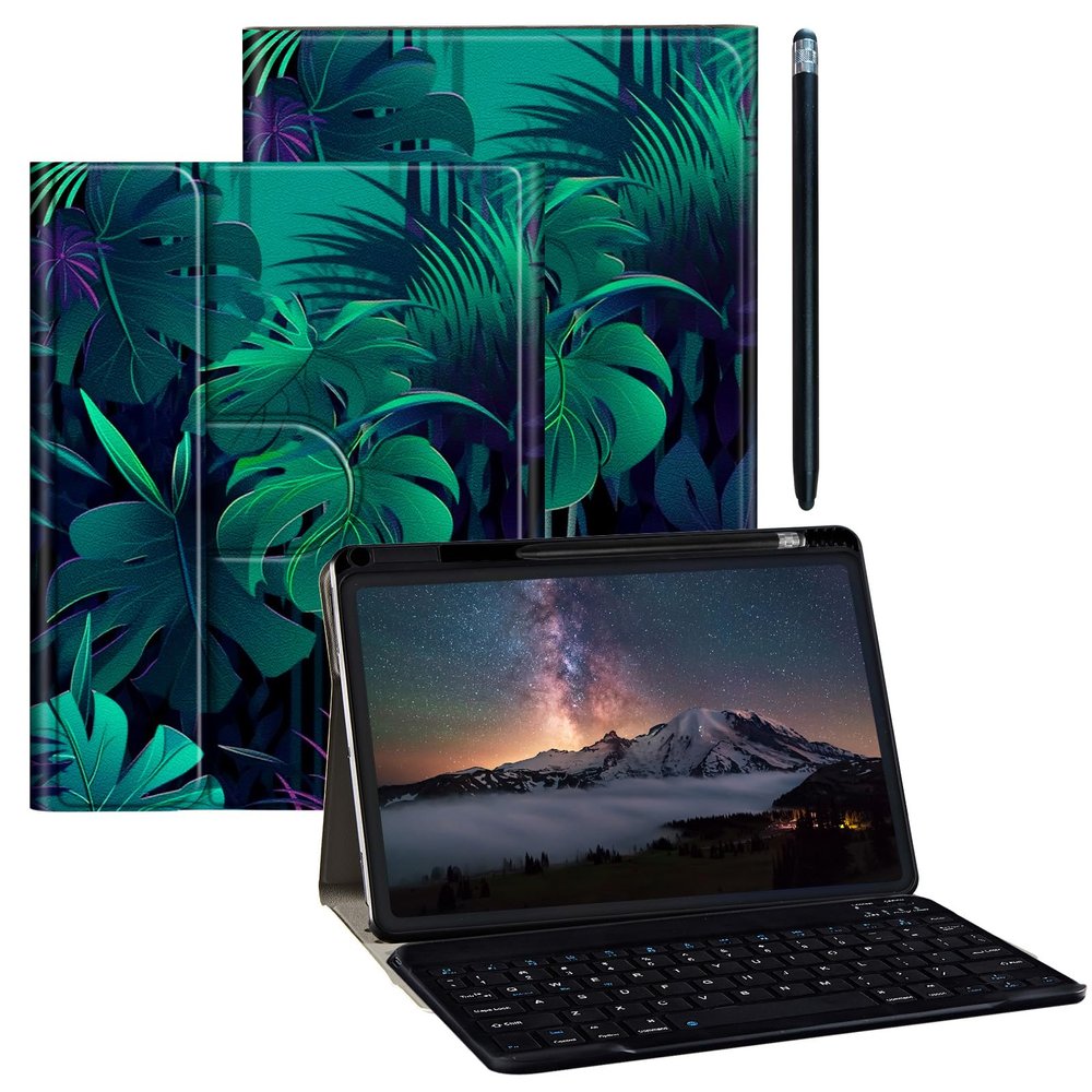 BPQOJB for iPad Pro 12.9 Case 6th/5th/4th Generation with Detachable Wireless Keyboard & 360 Degree Rotating Stand Protect Cover Acrylic Tablet Case for iPad 12.9 inch - Palm Leaves