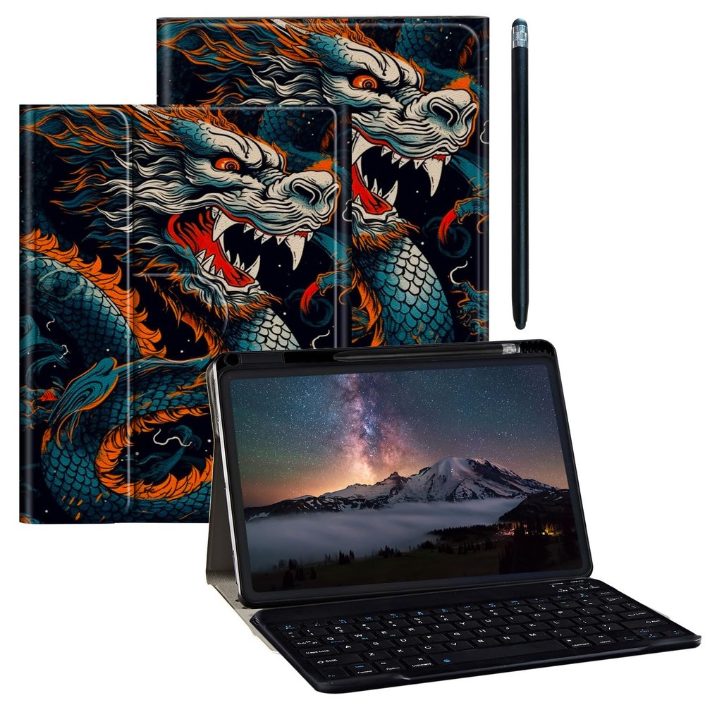 BPQOJB for iPad 10th Generation Case with Detachable Wireless Keyboard & 360 Degree Rotating Stand Protect Cover Acrylic Tablet Case for iPad 10 Gen 10.9 inch 2022 - Chinese Dragon