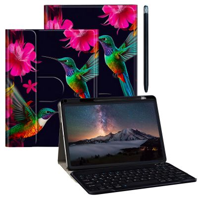 BPQOJB for iPad 10th Generation Case with Detachable Wireless Keyboard & 360 Degree Rotating Stand Protect Cover Acrylic Tablet Case for iPad 10 Gen 10.9 inch 2022 - Hummingbirds and Red Flowers