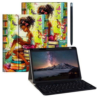 BPQOJB for iPad Pro 12.9 Case 6th/5th/4th Generation with Detachable Wireless Keyboard & 360 Degree Rotating Stand Protect Cover Acrylic Tablet Case for iPad 12.9 inch - Girl Butterfly Book