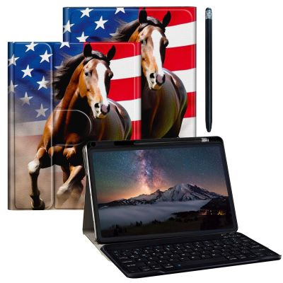 BPQOJB for iPad 10th Generation Case with Detachable Wireless Keyboard & 360 Degree Rotating Stand Protect Cover Acrylic Tablet Case for iPad 10 Gen 10.9 inch 2022 - Running Horse American Flag