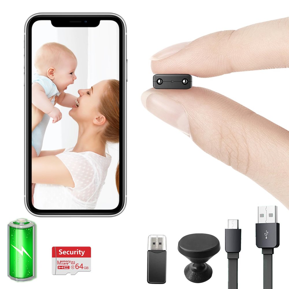 Rettru Free 64G Smallest Wireless WiFi Battery Camera,HD1080P Portable Mini Camera for Video Recording Live Feed with Night Vision,Motion Detection, Remote Viewing for Security with iOS Android APP