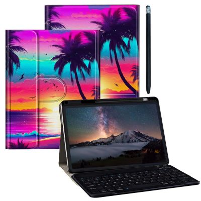 BPQOJB for iPad 10th Generation Case with Detachable Wireless Keyboard & 360 Degree Rotating Stand Protect Cover Acrylic Tablet Case for iPad 10 Gen 10.9 inch 2022 - Sunset Beach Palm Tree