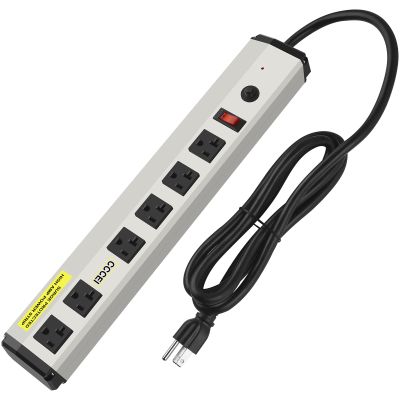 CCCEI Heavy Duty Power Strip Surge Protector 20 Amp, High Amp Industrial Shop Garage Metal Multiple Outlets, 12 FT 12 Gauge 5-15P Extension Cord 6 Outlet 6-20R T-Slot 20a for Appliance.