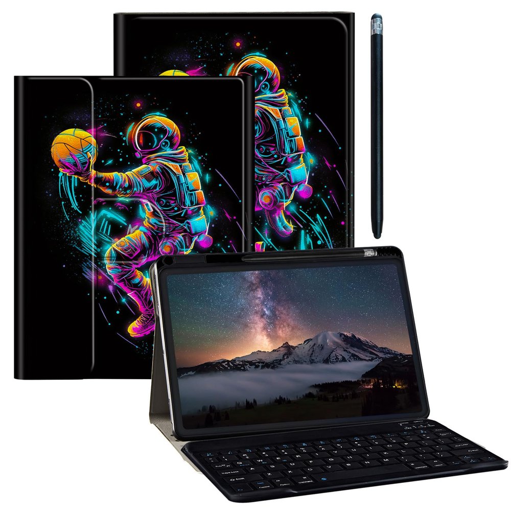 BPQOJB for iPad 9th Generation Case for iPad 8th/7th Generation Case 10.2 inch with Detachable Wireless Keyboard & 360 Degree Rotating Stand Protect Cover Acrylic Tablet Cover - Space Men Basketball