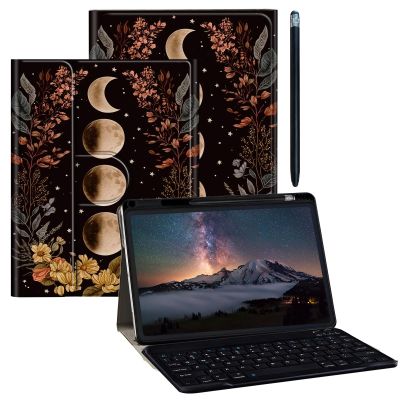 BPQOJB for iPad 10th Generation Case with Detachable Wireless Keyboard & 360 Degree Rotating Stand Protect Cover Acrylic Tablet Case for iPad 10 Gen 10.9 inch 2022 - Moon Flowers