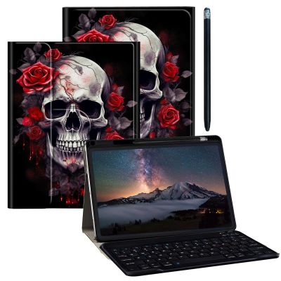 BPQOJB for iPad 10th Generation Case with Detachable Wireless Keyboard & 360 Degree Rotating Stand Protect Cover Acrylic Tablet Case for iPad 10 Gen 10.9 inch 2022 - Rose Flower Floral Skull