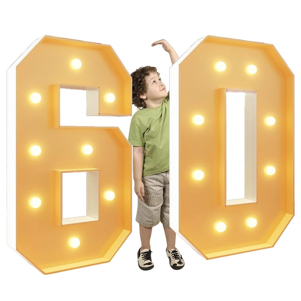 Dasgina Giant LED Light Up Numbers for 18th 40th Birthday Party Mosaic Marquee Light Up Sign LED Number Lamps for Valentine's Day Anniversary Christmas New Year(Number 60,70cm/2.3FT)