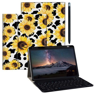 BPQOJB Galaxy Tab S9 Plus Case for Samsung Tab S9 Fe Plus Case 12.4 inch with Detachable Wireless Keyboard & 360 Degree Rotating Stand Protect Cover Acrylic Tablet Cover - Sunflower Cow Print