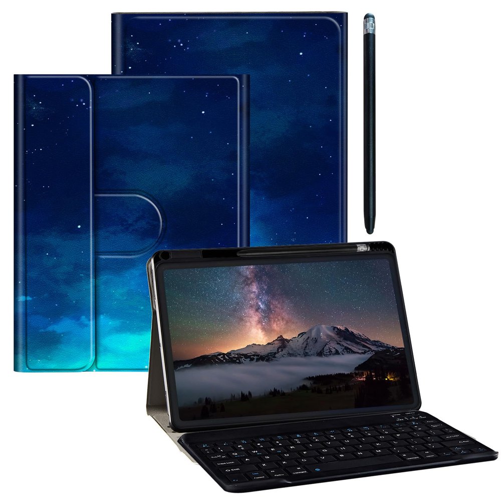 BPQOJB Galaxy Tab S9 Plus Case for Samsung Tab S9 Fe Plus Case 12.4 inch with Detachable Wireless Keyboard & 360 Degree Rotating Stand Protect Cover Acrylic Tablet Cover - Galaxy Blue Sky