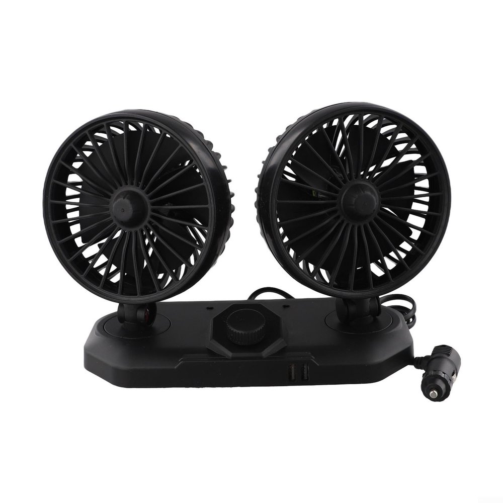 FACULX Car Fan - Dual Head USB Fan for Car, Portable Vehicle Cooling Fan - Brushless Motor - 2 Speeds, for 360 Rotation, for Car Dashboard, SUV/RV/Truck/Sedan/Cruise/Office, USB Powered (B)