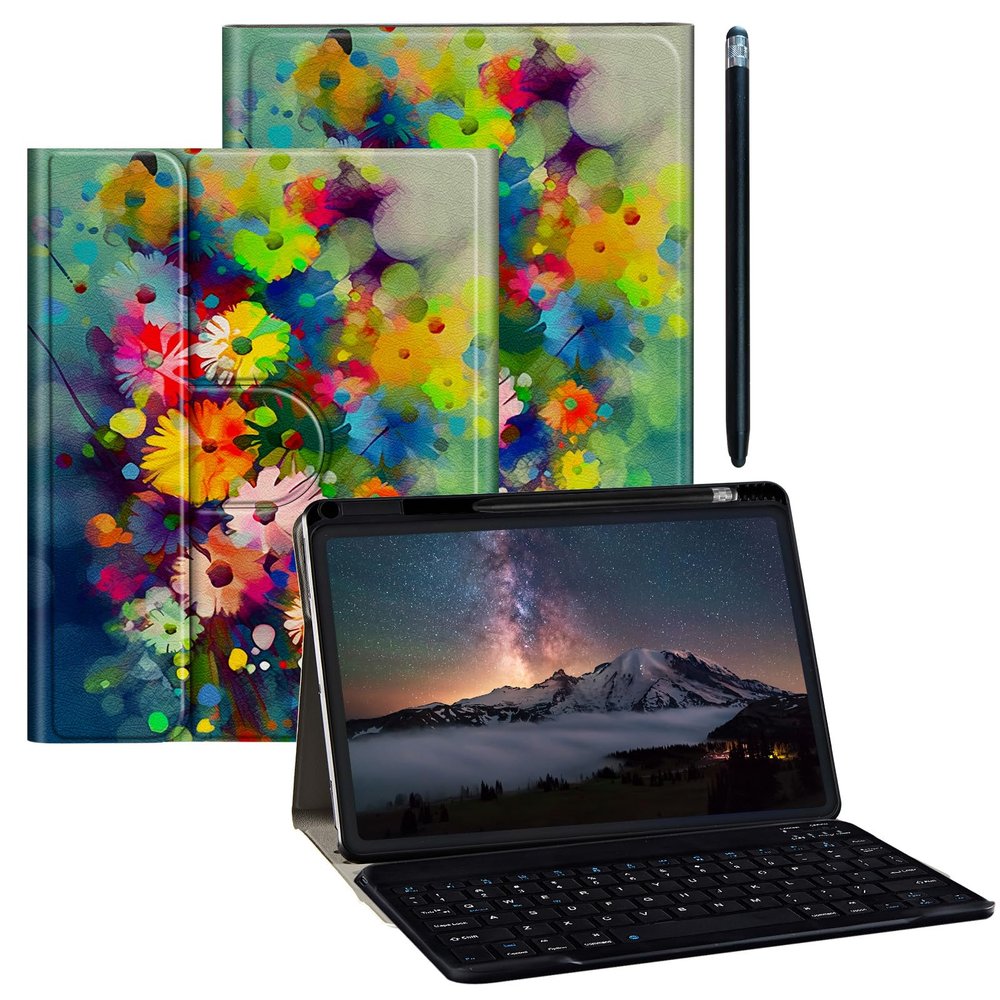 BPQOJB for iPad 9th Generation Case for iPad 8th/7th Generation Case 10.2 inch with Detachable Wireless Keyboard & 360 Degree Rotating Stand Protect Cover Acrylic Tablet Cover - Colorful Flowers