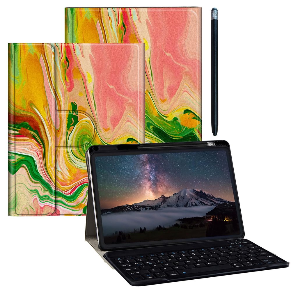 BPQOJB for iPad 10th Generation Case with Detachable Wireless Keyboard & 360 Degree Rotating Stand Protect Cover Acrylic Tablet Case for iPad 10 Gen 10.9 inch 2022 - Colorful Marble