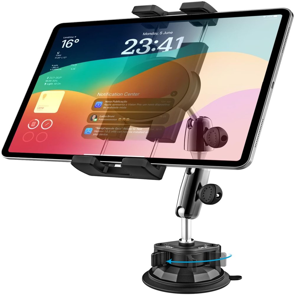 GDZN Truck Tablet Mount, [Anti-Shake] Car Pickup Dashboard Windshield Tablet Holder, Heavy Duty Metal Suction Cup iPad Mount for iPad Pro 12.9 Air Mini, Galaxy Tab, Fire, 4.7-13" Devices