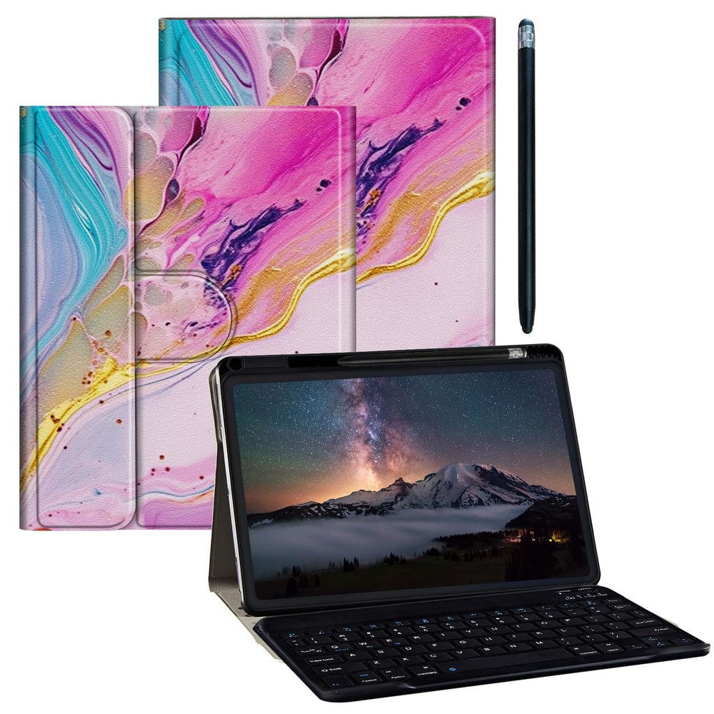 BPQOJB for iPad 10th Generation Case with Detachable Wireless Keyboard & 360 Degree Rotating Stand Protect Cover Acrylic Tablet Case for iPad 10 Gen 10.9 inch 2022 - Pink Marble