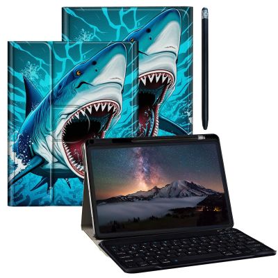 BPQOJB Galaxy Tab S9 Fe 5G Case 10.9 inch Galaxy Tab S9 Case 11 inch with Detachable Wireless Keyboard & 360 Degree Rotating Stand Protect Cover Acrylic Tablet Cover - Shark Fish