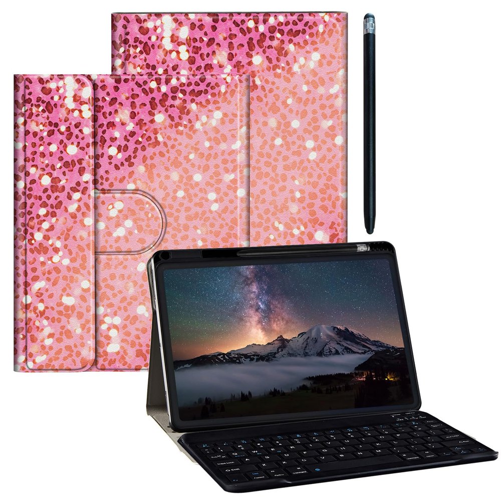 BPQOJB for iPad Pro 12.9 Case 6th/5th/4th Generation with Detachable Wireless Keyboard & 360 Degree Rotating Stand Protect Cover Acrylic Tablet Case for iPad 12.9 inch - Pink Leopard Print