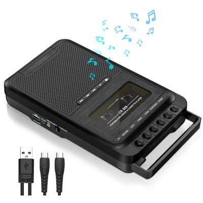 Gracioso Cassette Player Converter, Portable Cassette to MP3 Music via U Disk/SD Card or PC, Record to Cassettes/USB/SD Card via Mic,Cassette Tape Player with Headphone Jack,Retractable Handle