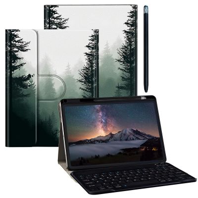 BPQOJB Galaxy Tab S9 Plus Case for Samsung Tab S9 Fe Plus Case 12.4 inch with Detachable Wireless Keyboard & 360 Degree Rotating Stand Protect Cover Acrylic Tablet Cover - Forests