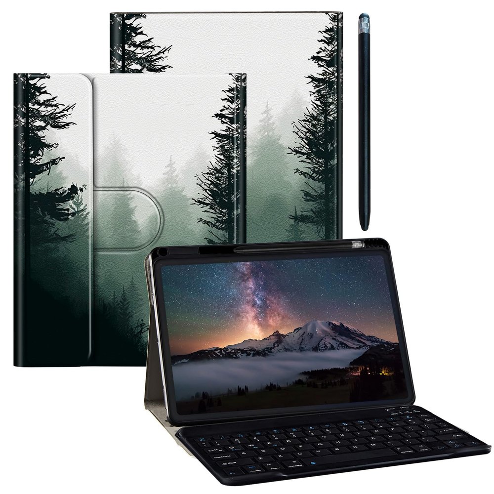 BPQOJB Galaxy Tab S9 Plus Case for Samsung Tab S9 Fe Plus Case 12.4 inch with Detachable Wireless Keyboard & 360 Degree Rotating Stand Protect Cover Acrylic Tablet Cover - Forests