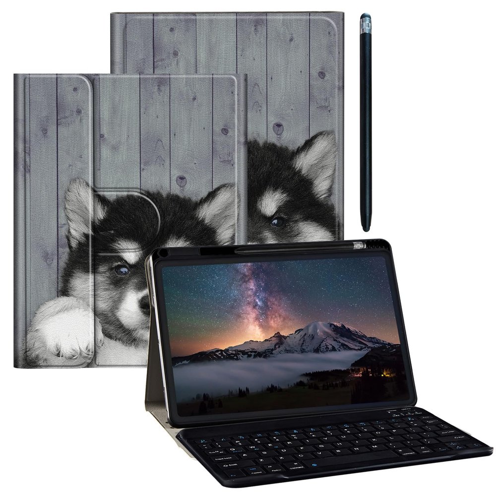 BPQOJB for iPad Pro 11 inch Case 4th/3rd/2nd Gen for iPad Air 5th/4th Gen Case with Detachable Wireless Keyboard & 360 Degree Rotating Stand Protect Cover Acrylic Tablet Cover - Wood and Cute Dog