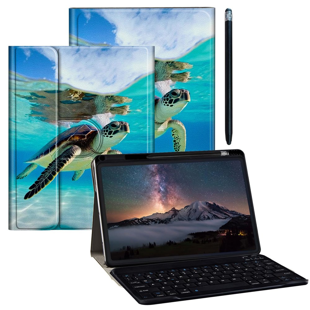 BPQOJB for iPad 9th Generation Case for iPad 8th/7th Generation Case 10.2 inch with Detachable Wireless Keyboard & 360 Degree Rotating Stand Protect Cover Acrylic Tablet Cover - Turtle in Sea