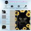BPQOJB Galaxy Tab S9 Plus Case for Samsung Tab S9 Fe Plus Case 12.4 inch with Detachable Wireless Keyboard & 360 Degree Rotating Stand Protect Cover Acrylic Tablet Cover - Sunflower and Black Cat view 2