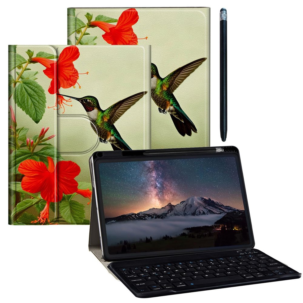 BPQOJB for iPad 10th Generation Case with Detachable Wireless Keyboard & 360 Degree Rotating Stand Protect Cover Acrylic Tablet Case for iPad 10 Gen 10.9 inch 2022 - Cute Hummingbird