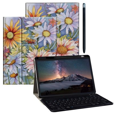 BPQOJB Galaxy Tab S9 Plus Case for Samsung Tab S9 Fe Plus Case 12.4 inch with Detachable Wireless Keyboard & 360 Degree Rotating Stand Protect Cover Acrylic Tablet Cover - Sunflower Flower