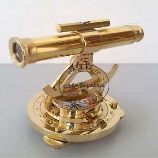 CREATIVEERA Vintage Compass Survey Vernier Transit Gold Designer Brass Theodolite Alidade Transit Telescope