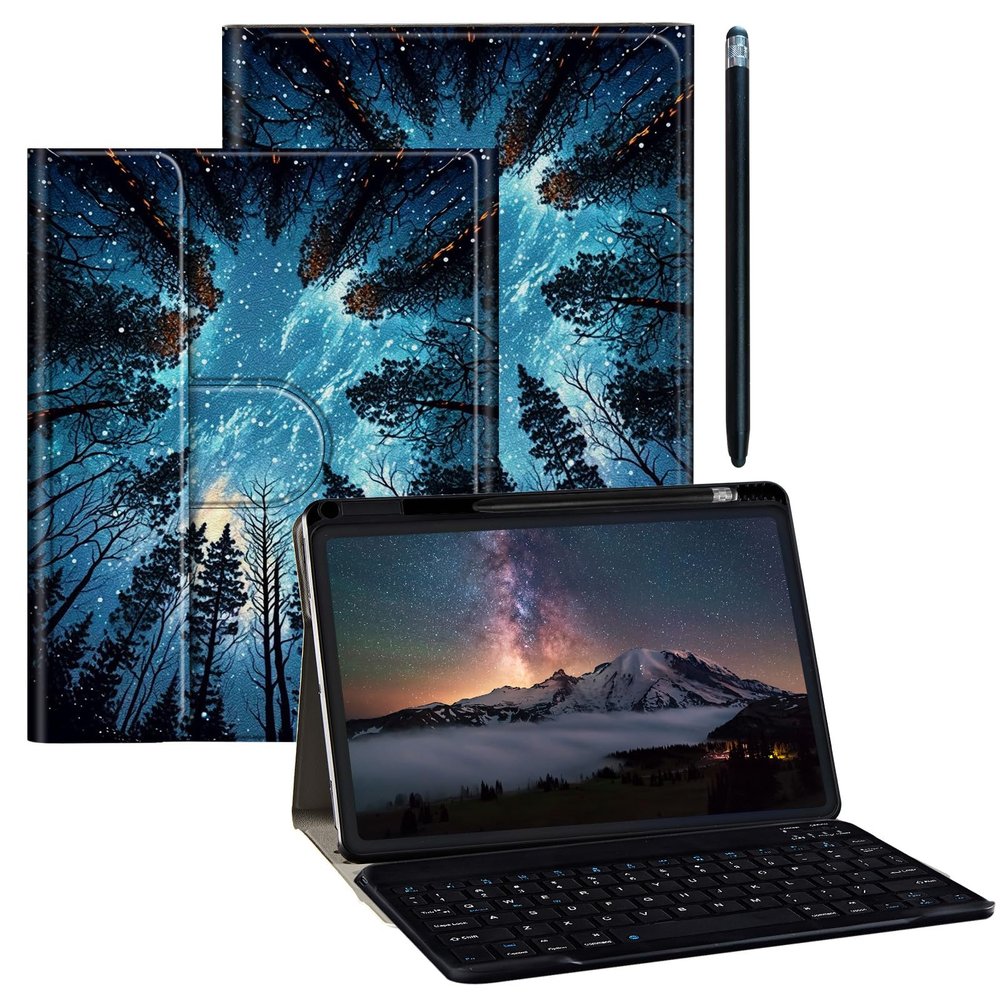 BPQOJB Galaxy Tab S9 Plus Case for Samsung Tab S9 Fe Plus Case 12.4 inch with Detachable Wireless Keyboard & 360 Degree Rotating Stand Protect Cover Acrylic Tablet Cover - Forest Tree Galaxy
