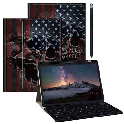BPQOJB Galaxy Tab S9 Plus Case for Samsung Tab S9 Fe Plus Case 12.4 inch with Detachable Wireless Keyboard & 360 Degree Rotating Stand Protect Cover Acrylic Tablet Cover - American Flag and Skull