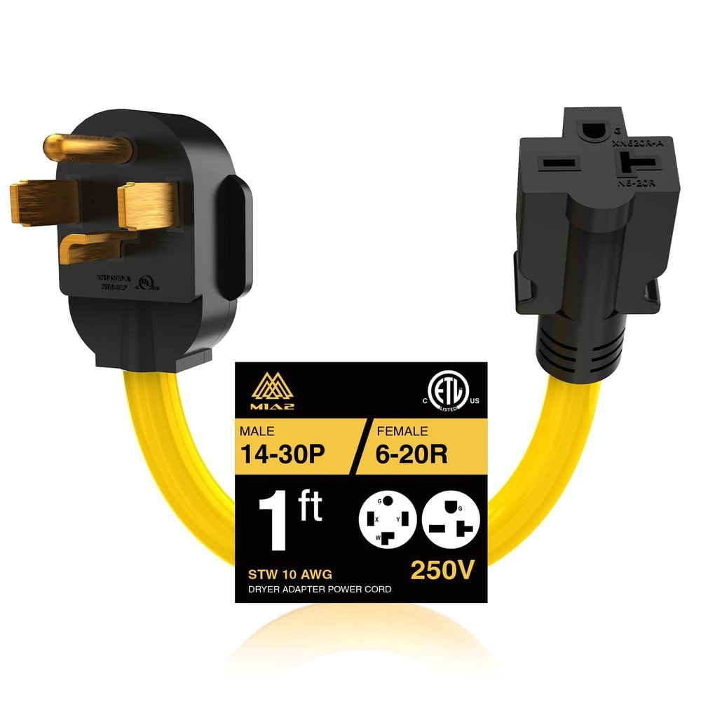 NEMA 14-30 to NEMA 6-20/6-15 Cord Adapter, STW 10 AWG, 3 Prong Dryer Adapter, 125V/250V, 30A to 20A/15A - Durable, Heavy-Duty Adapter for EV Charging 1FT