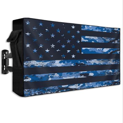 Outdoor TV Cover 40 to 43 Inch Weatherproof, American Flag 600D Oxford Waterproof TV Covers with Zipper, Blue Camouflage US Flag Black Stripes Outside Flat TV Screen Protector Size 40"W x 25"H x 4.5"D